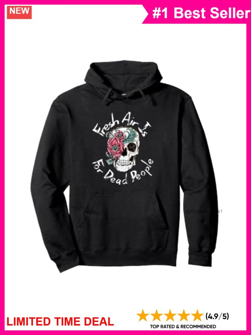 Funny Skull Floral Halloween Pullover Hoodie Classic Fit Long Sleeve